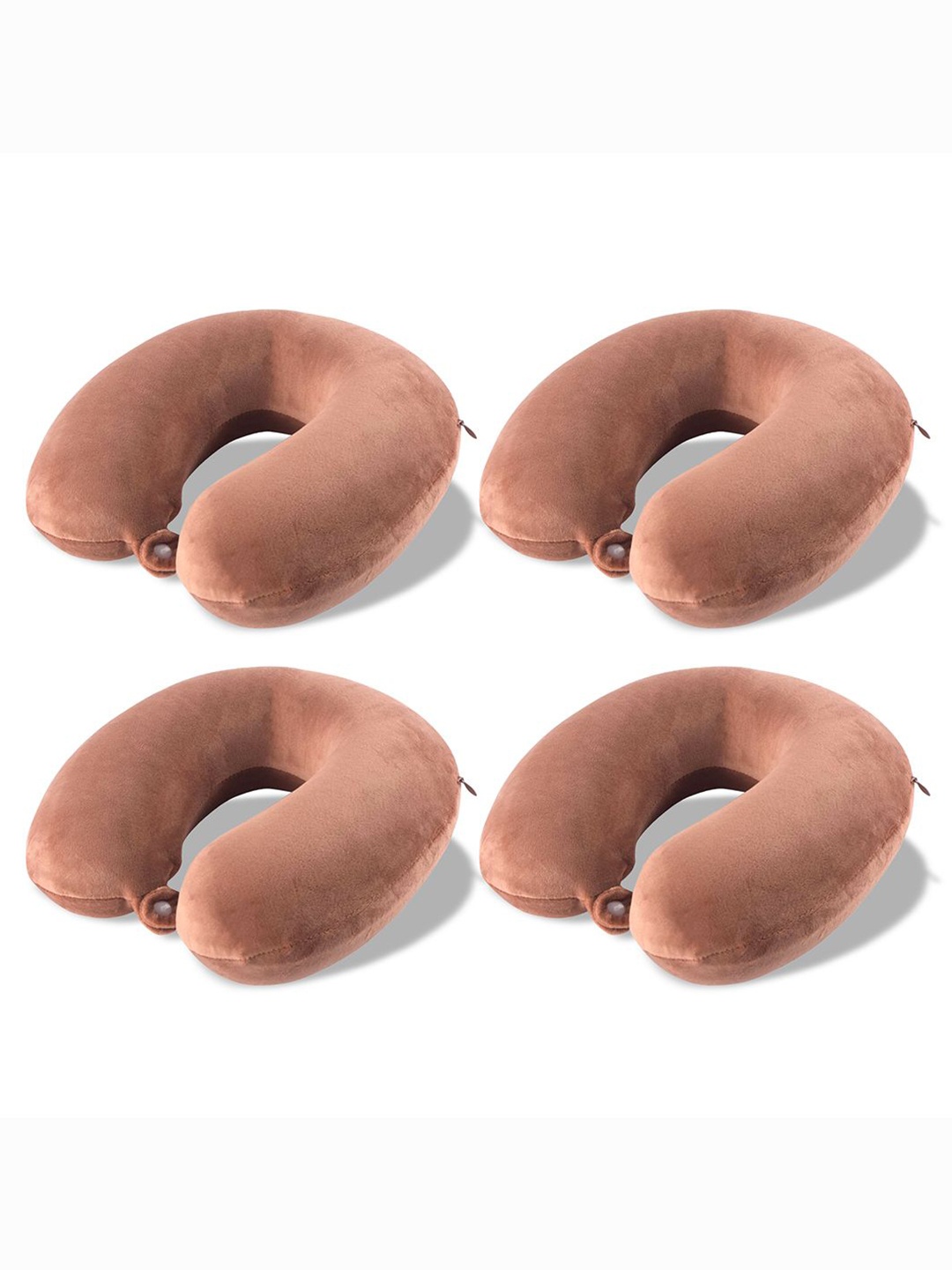 

Kuber Industries Brown 4 Pieces U-Shaped Memory Foam Filled Cotton Travel Pillows