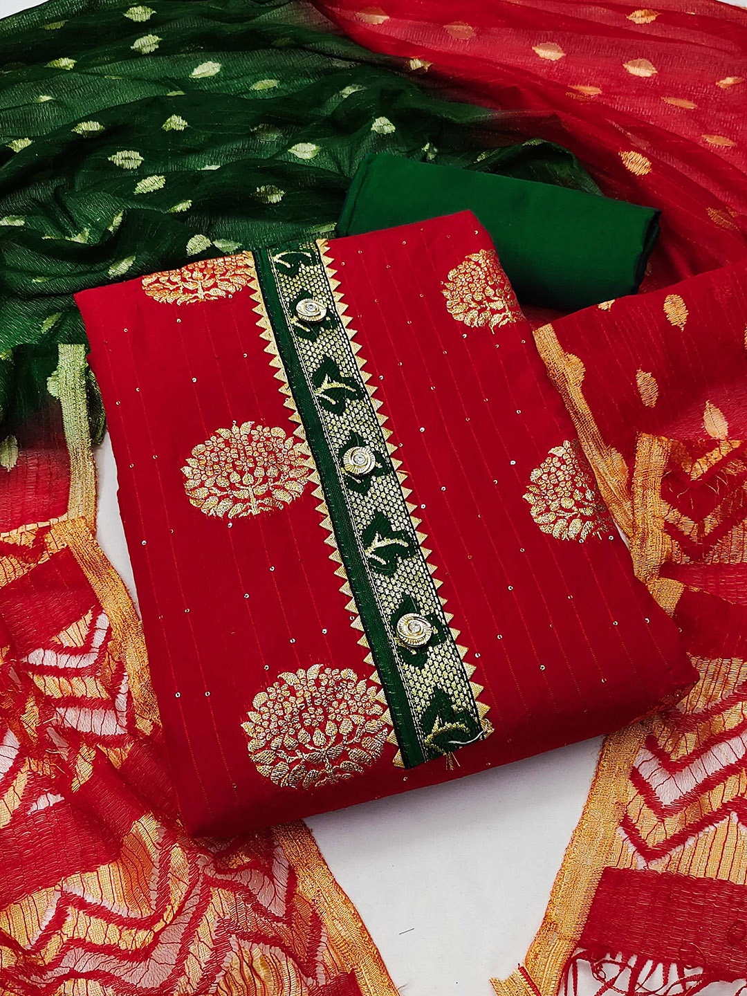 

Maroosh Ethnic Motifs Woven Design Gotta Patti Cotton Jacquard Unstitched Dress Material, Red