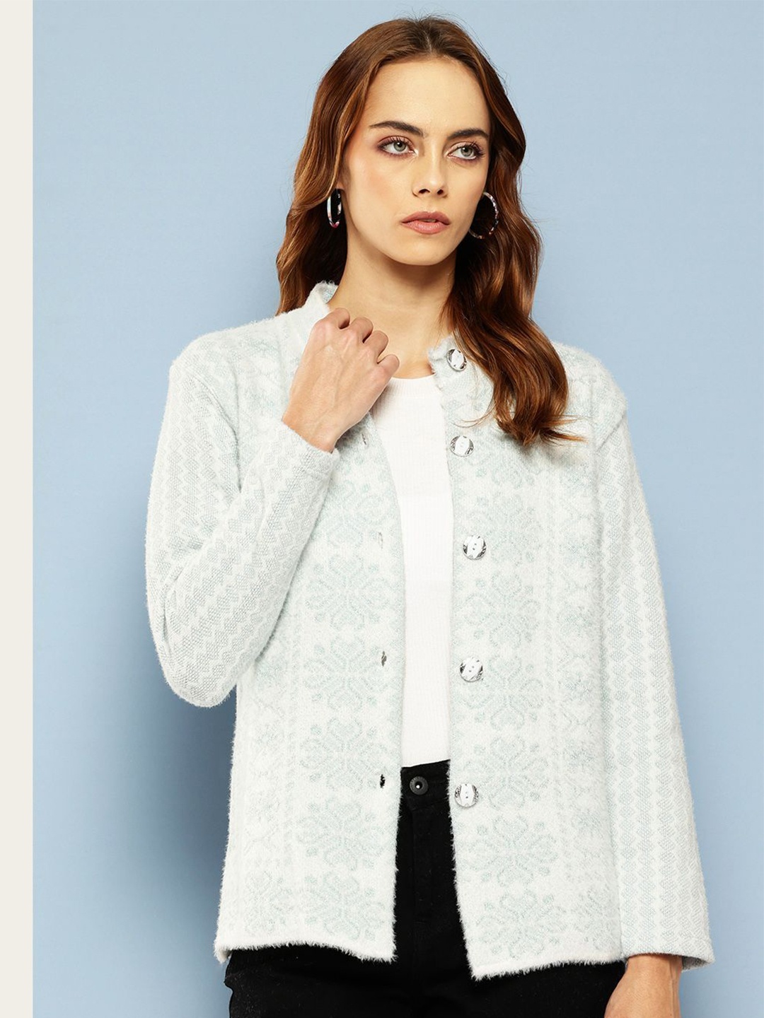 

BAESD Women Self Design Woollen Cardigan, Green