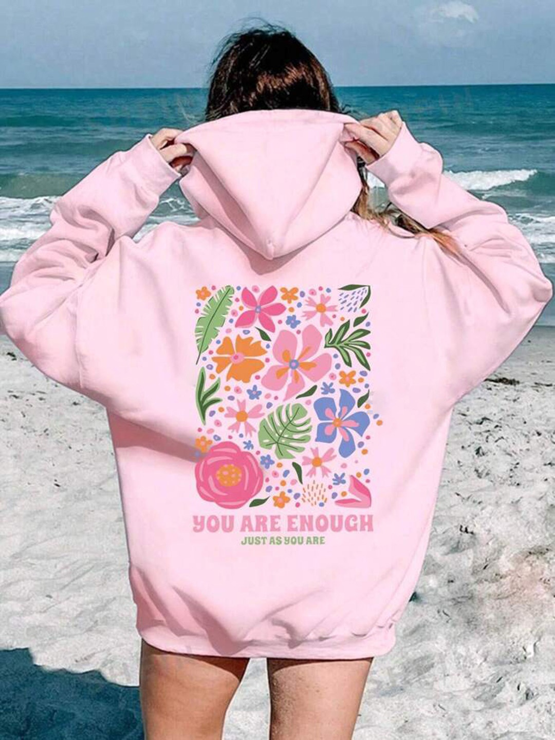 

SAAHASAM Women Printed Hooded Sweatshirt, Pink
