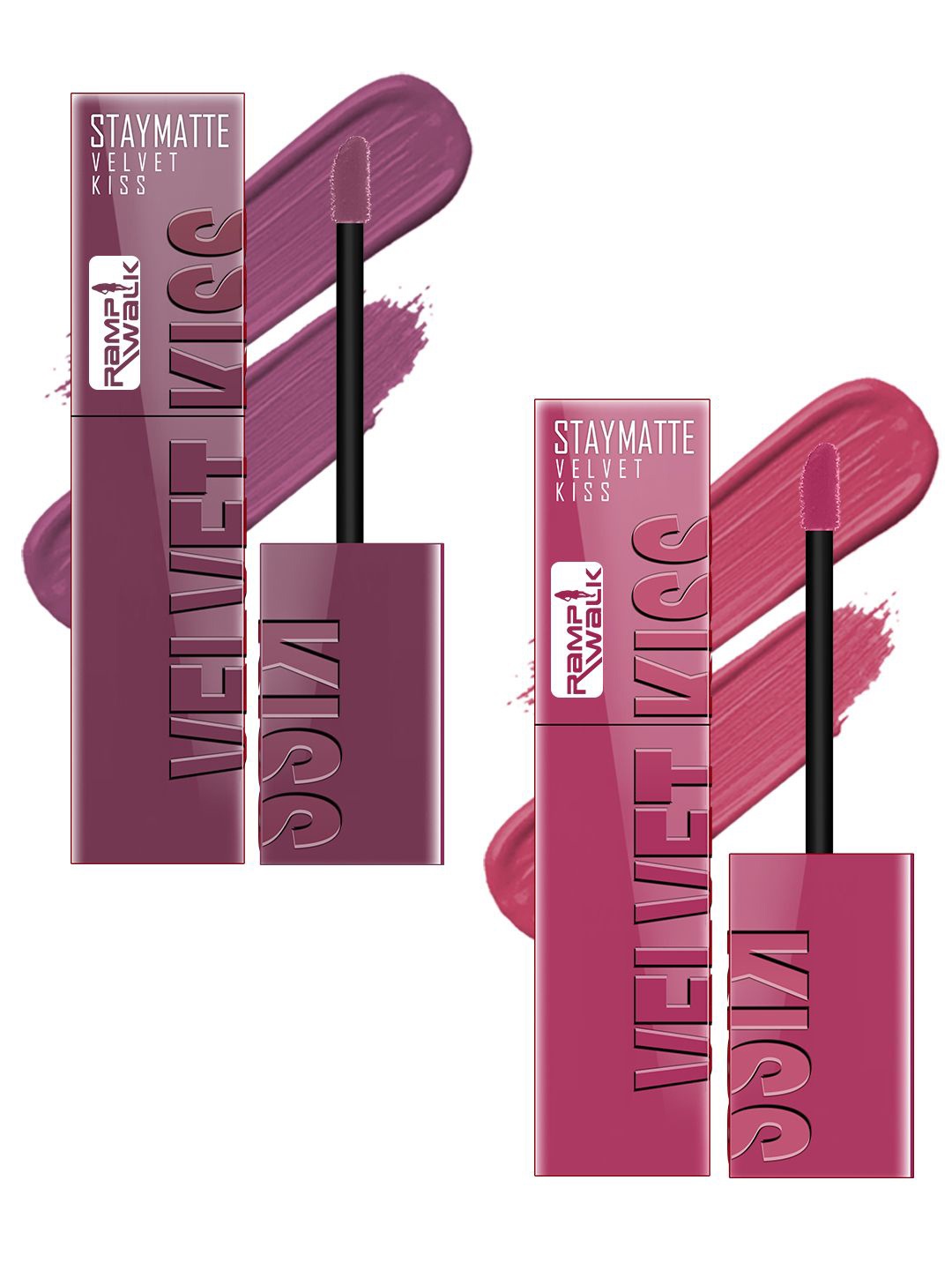 

Ramp Walk Set Of 2 Velvet Kiss Liquid Lipstick - 3.5 ml Each -Dark Mauve 6-Nude Pink 10