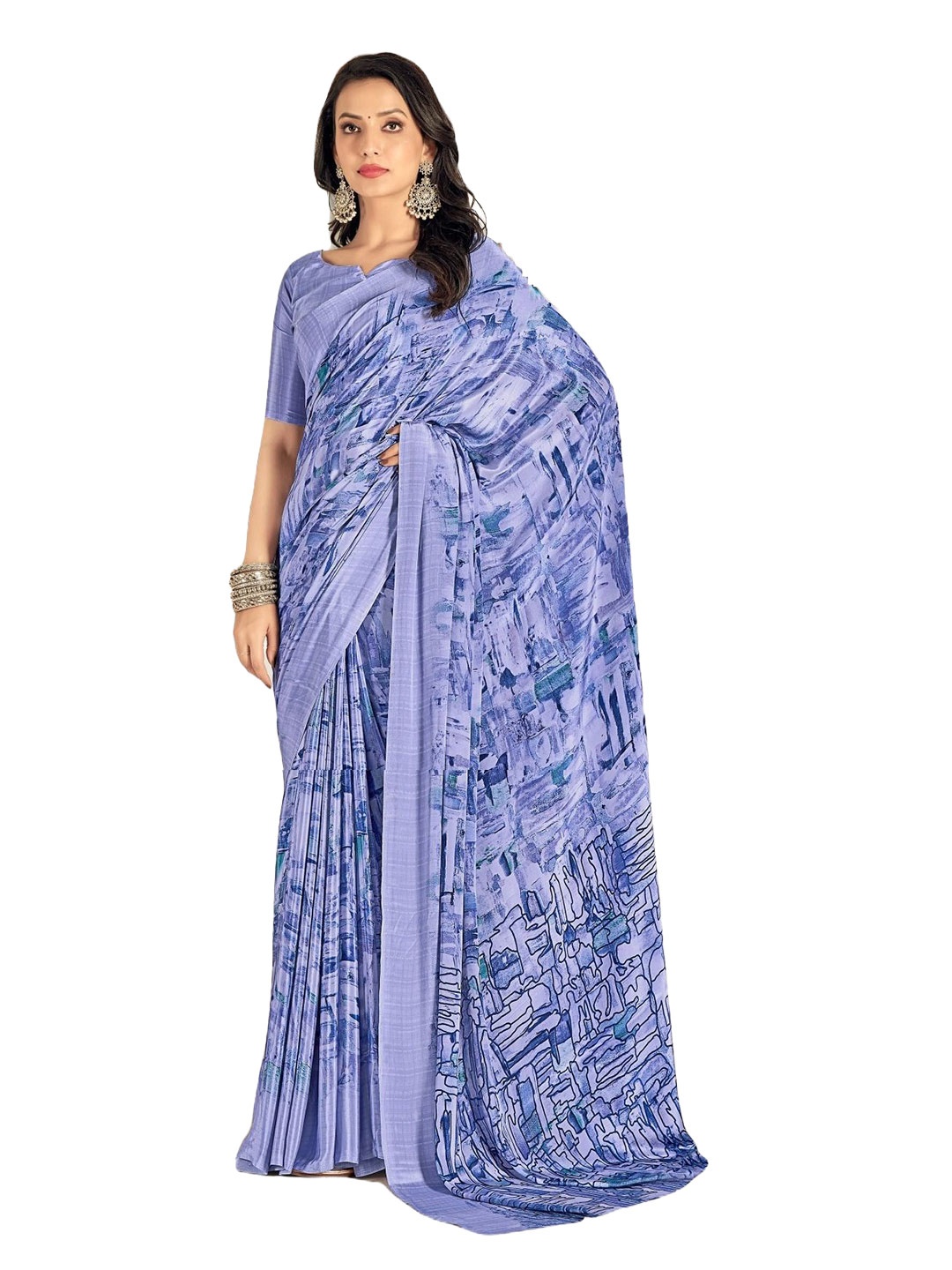 

Reboot Fashions Printed Pure Crepe Saree, Blue