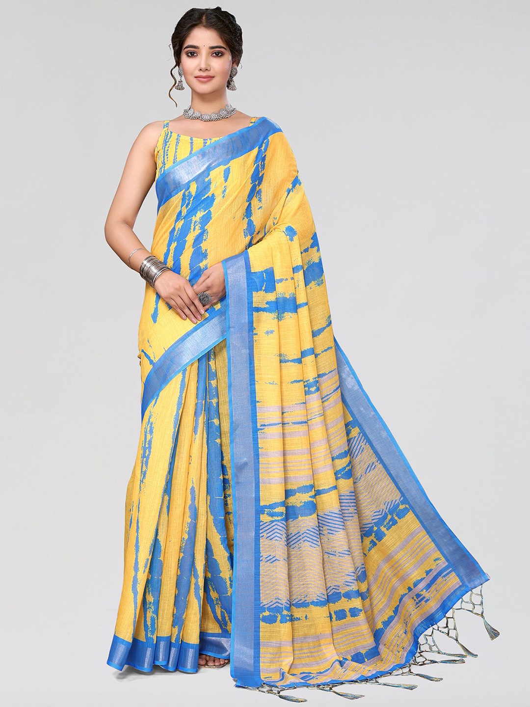 

KALINI Tie and Dye Zari Saree, Yellow