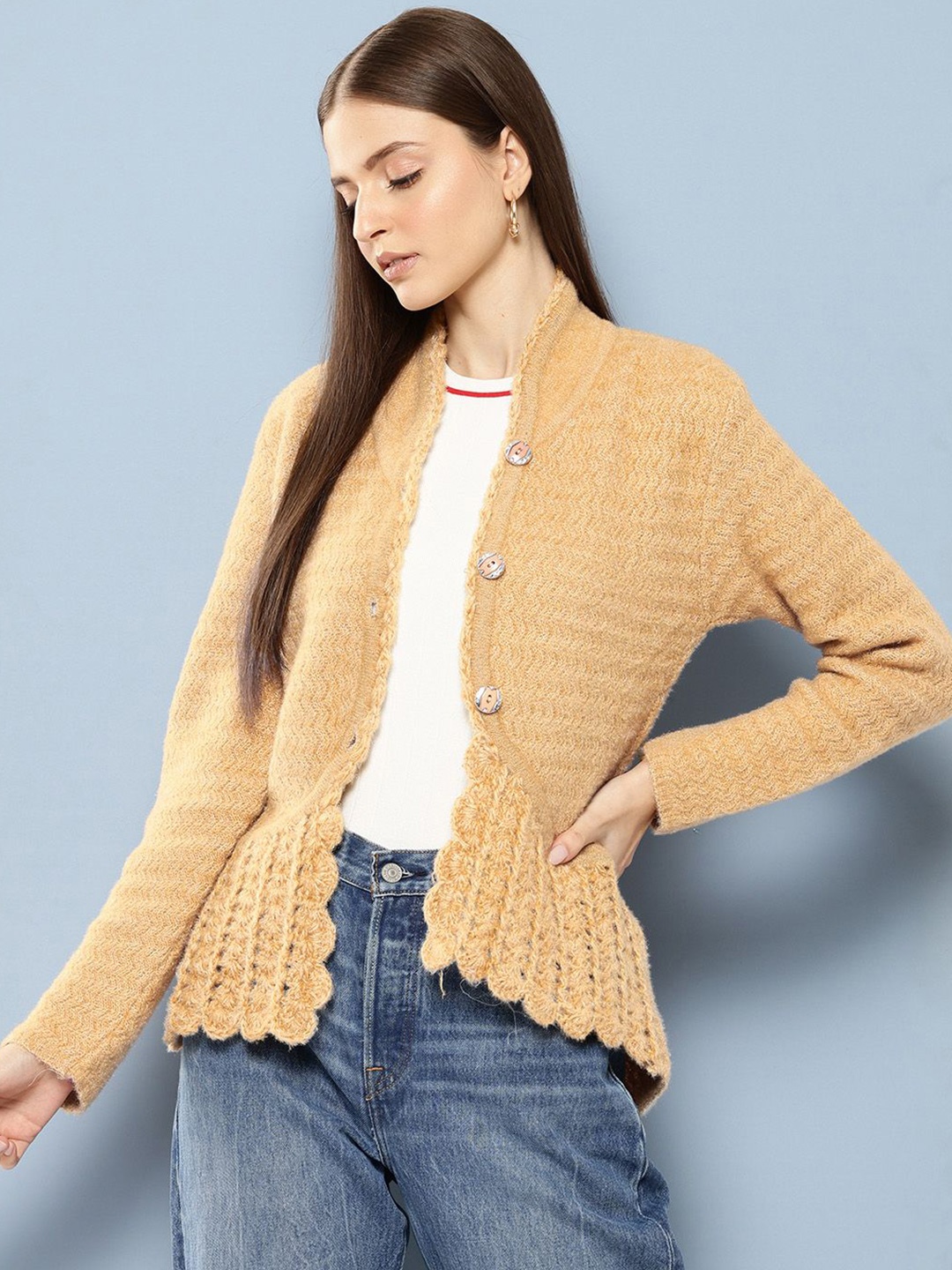 

BAESD Women Woollen Cardigan, Beige
