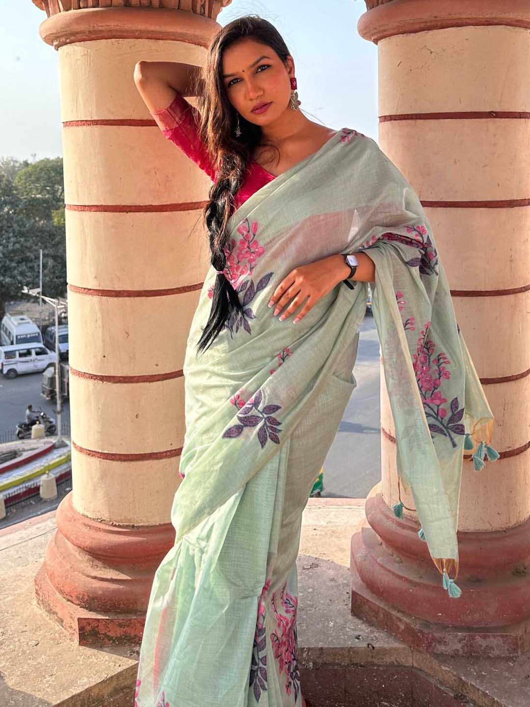 

Kandora Ethnic Motifs Pure Silk Muga Saree, Green