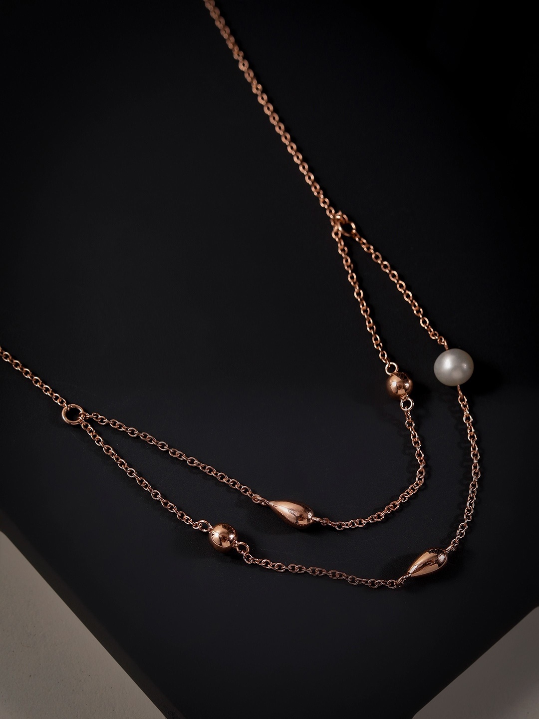 

DIAVO 925 Sterling Silver Rose Gold-Plated Pearls Beaded Layered Minimal Chain