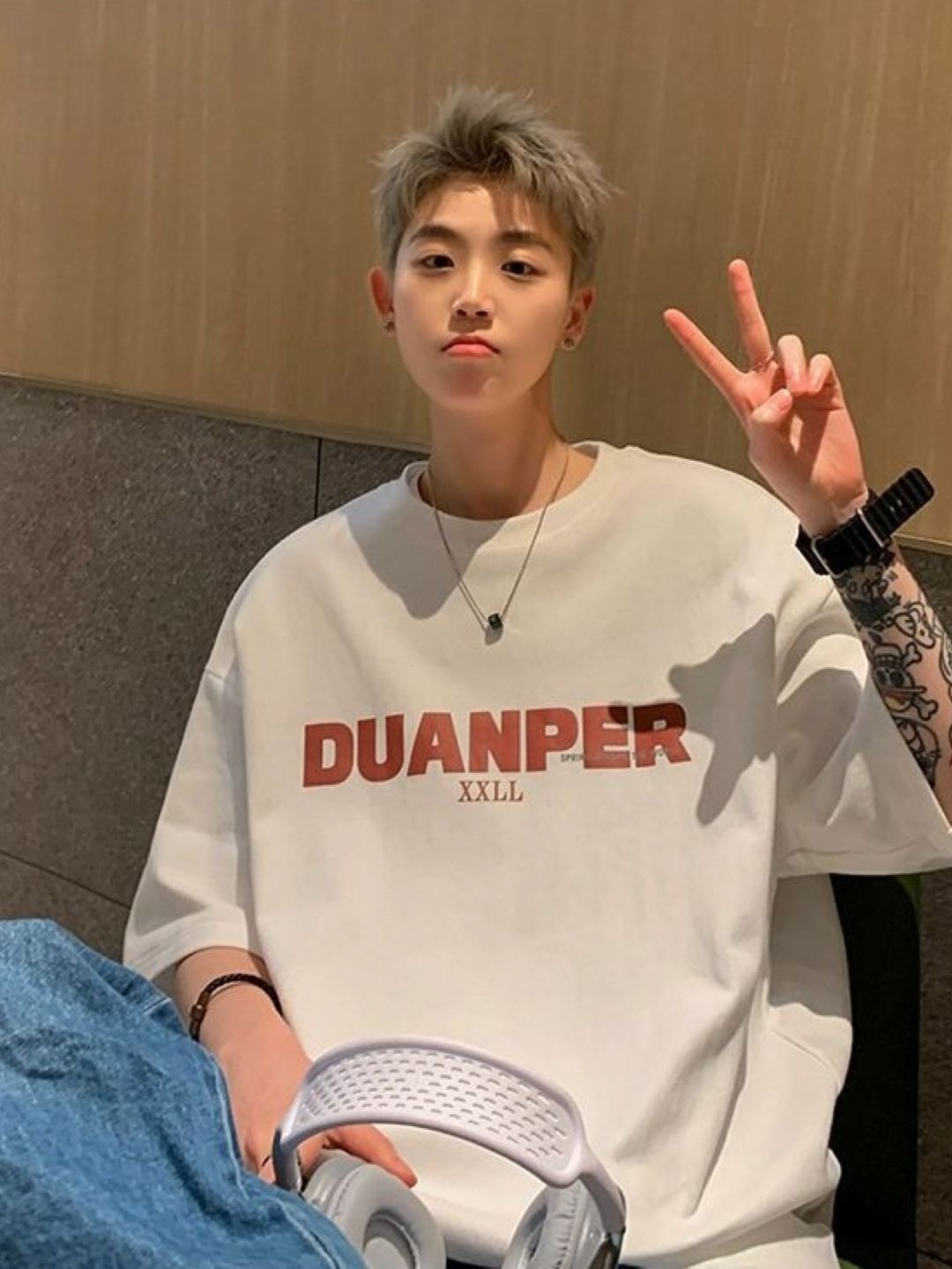 

HERE&NOW Men Typography Printed Round Neck Cotton Oversized T-shirt, Cream