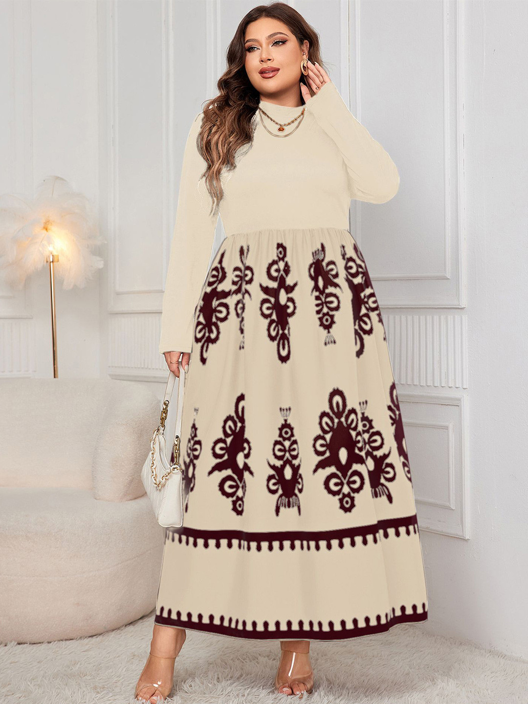 

StyleCast Curve Women Ethnic Motifs Printed Layered A-Line Maxi Dress, Maroon