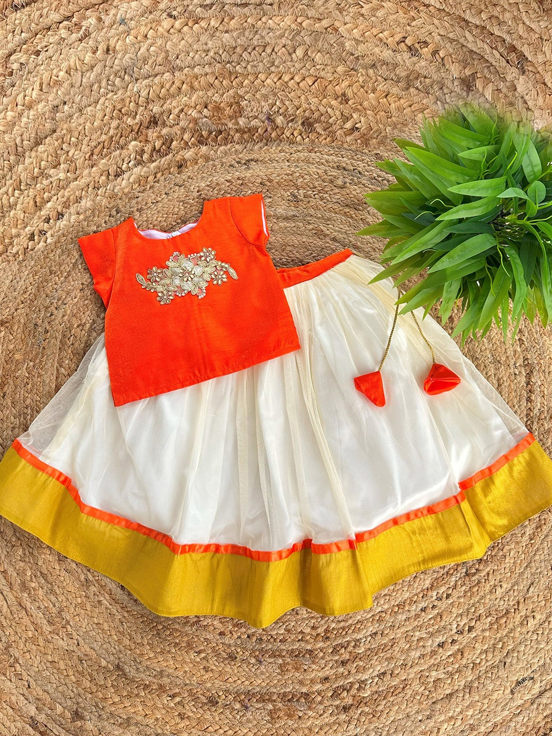 

STANWELLS KIDS Girls Embroidered Printed Lehenga Choli Orange Dress