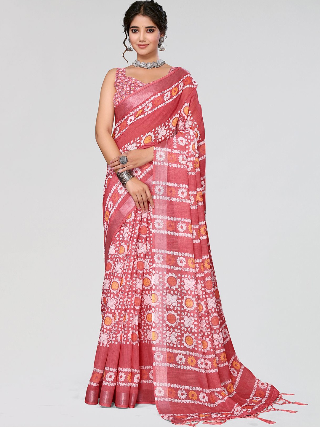 

KALINI Floral Zari Saree With Blouse Piece, Pink