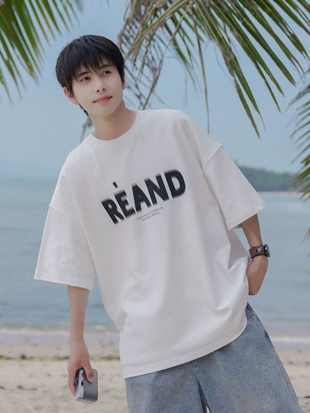 

HERE&NOW Men Typography Printed Round Neck Cotton Oversized T-shirt, White
