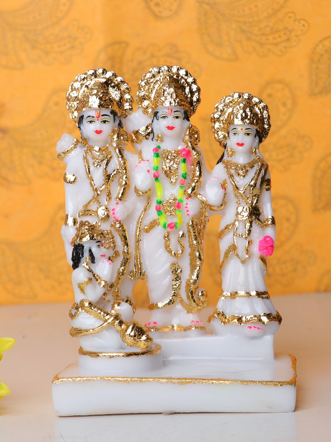 

GW CREATIONS White & Gold-Toned Lord Ram Darbar Marble Religious Idol Showpiece