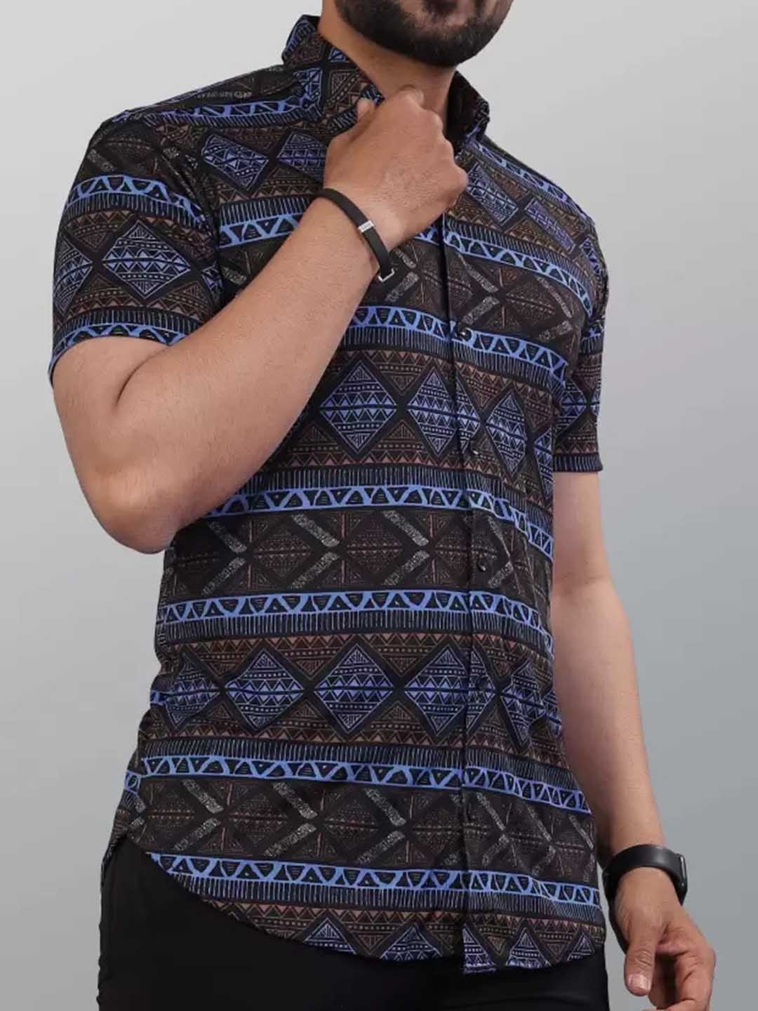 

STI Men Classic Spread Collar Abstract Printed Casual Shirt, Black