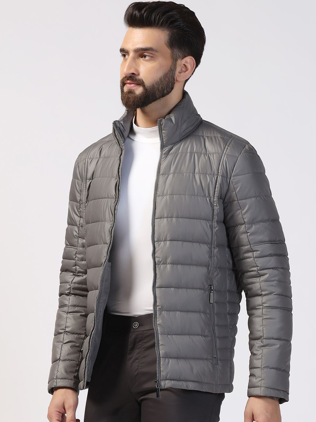 

Blackberrys Men Colourblocked Polyester Longline Puffer Jacket, Grey