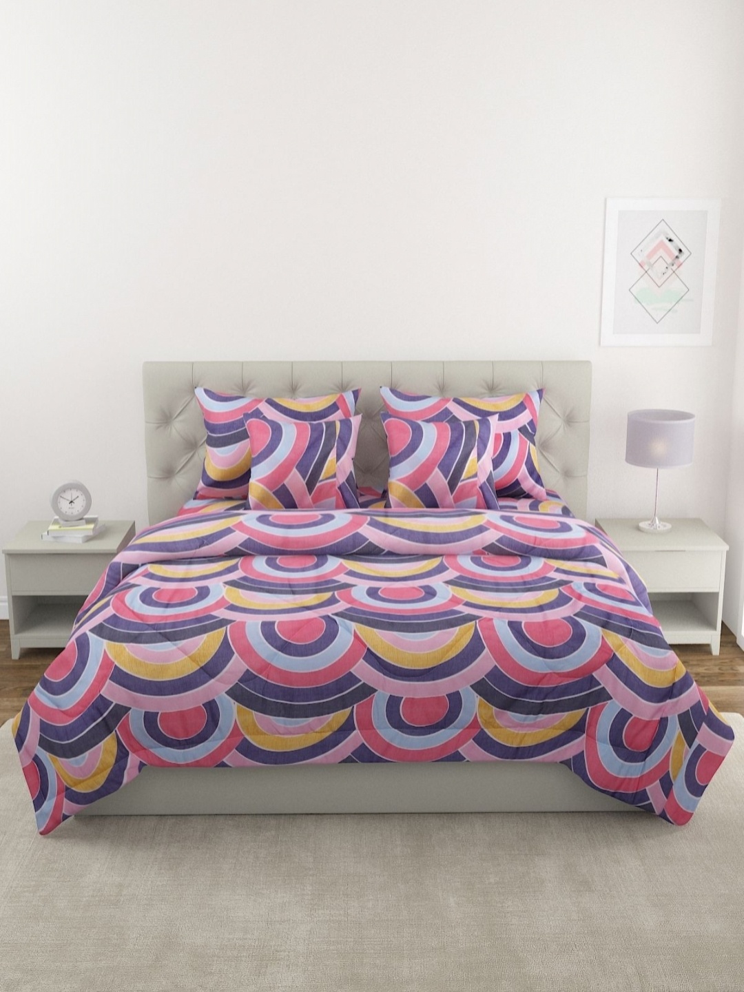 

Aura Blue & Pink Geometric Cotton 6 Piece Double Queen Superfine Bedding Set