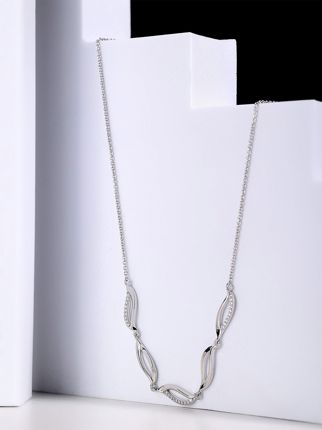 

DIAVO Sterling Silver Rhodium-Plated CZ Studded Necklace