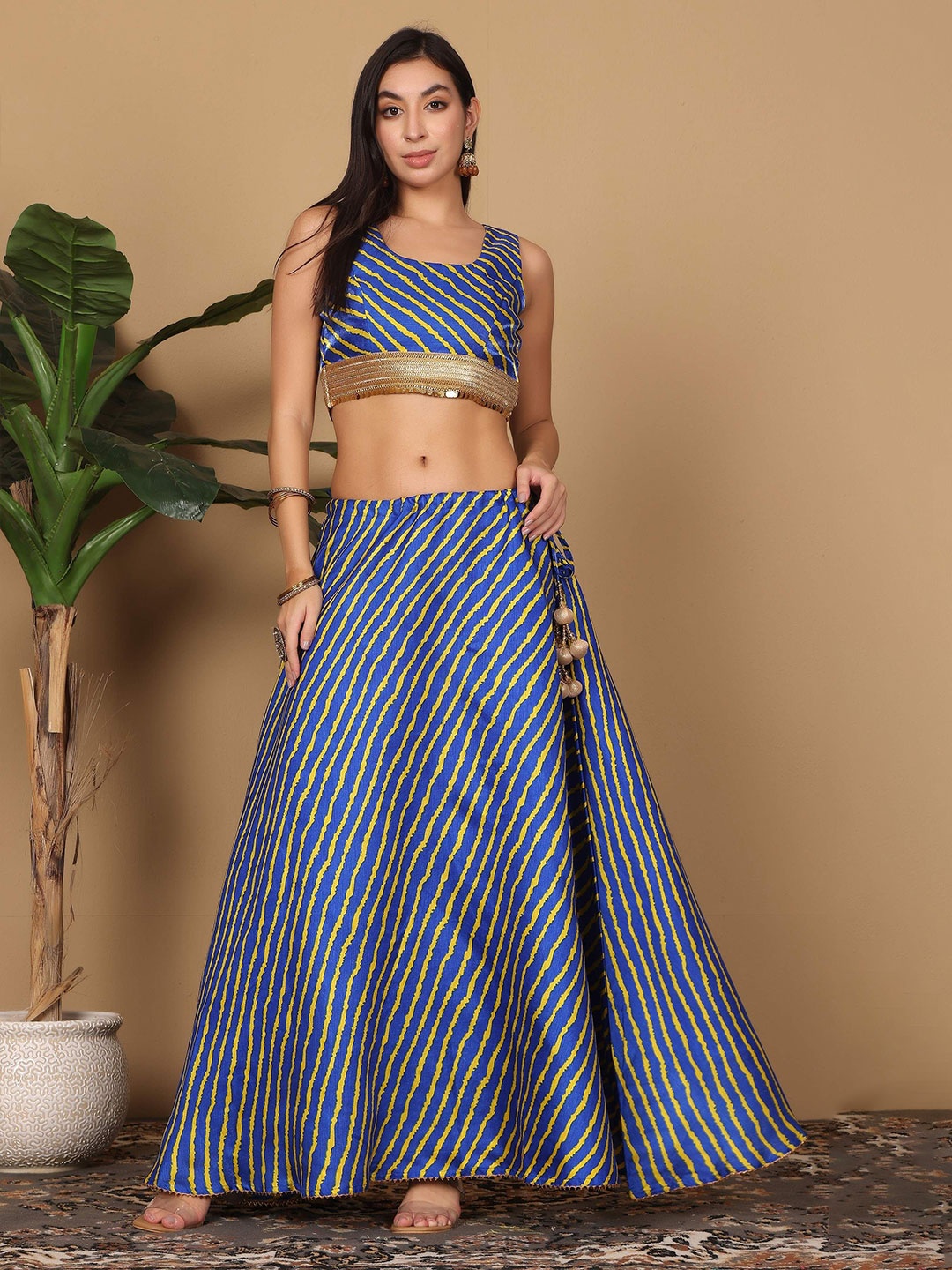 

KAANCHIE NANGGIA Leheriya Printed Ready to Wear Zari Lehenga & Blouse With Dupatta, Blue