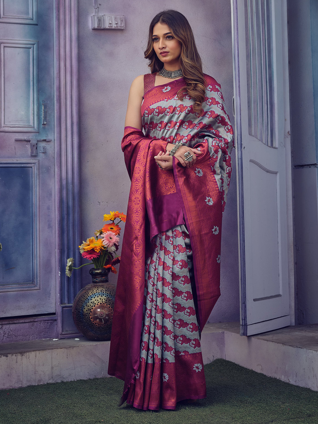 

Wuxi Leheriya Printed Pure Silk Saree, Sea green