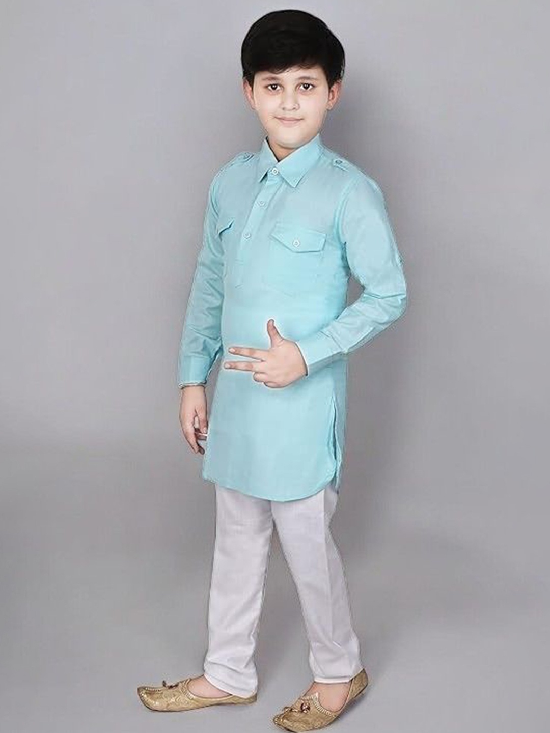 

Eliq Shirt Collar Pure Cotton Straight Kurta & Salwar, Blue