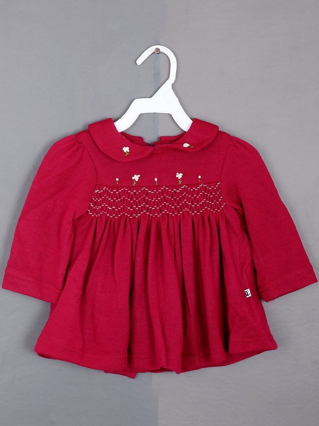 

BAESD Girls Embroidered Smocked Detail Peter Pan Collar Cotton A-Line Dress, Fuchsia