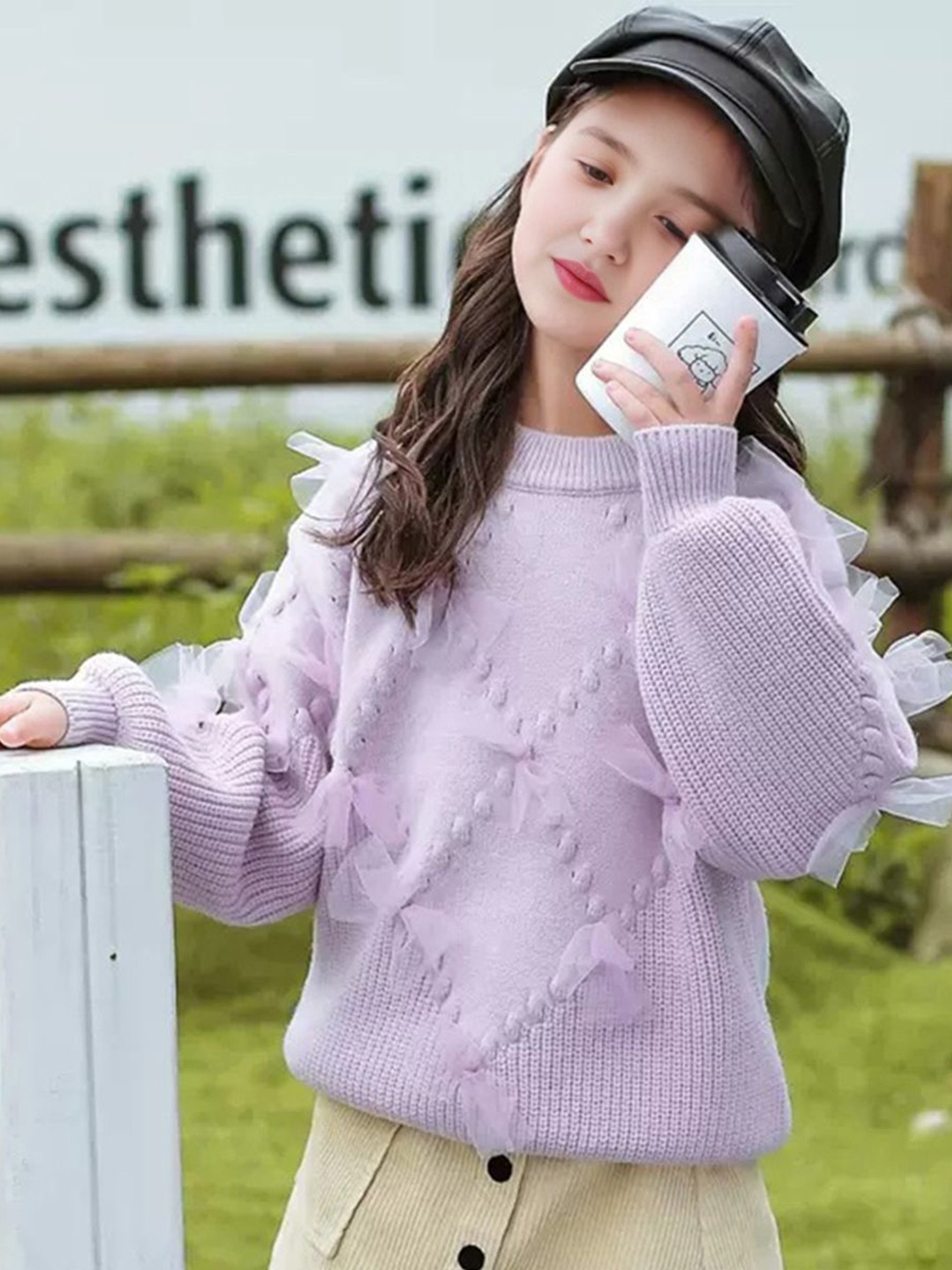 

INCLUD Girls Cable Knit Pullover, Purple