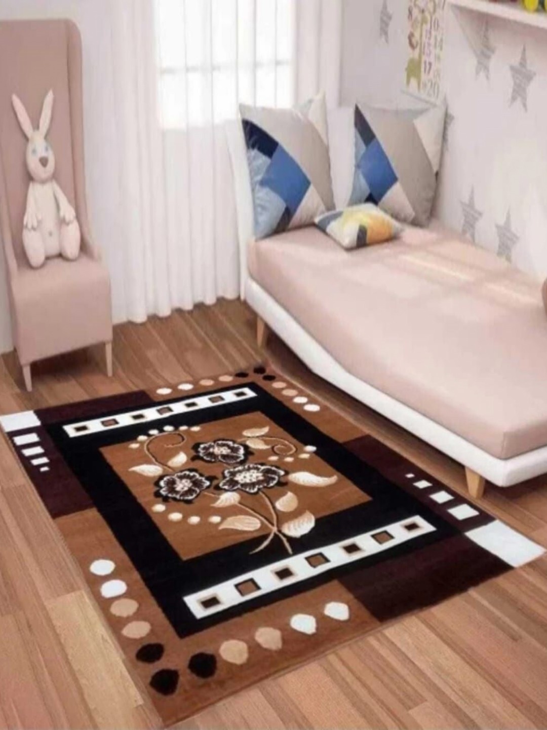 

Samjeeda Handloom carpets Cream Colored & Brown Geometric Printed Anti-Skid Carpet