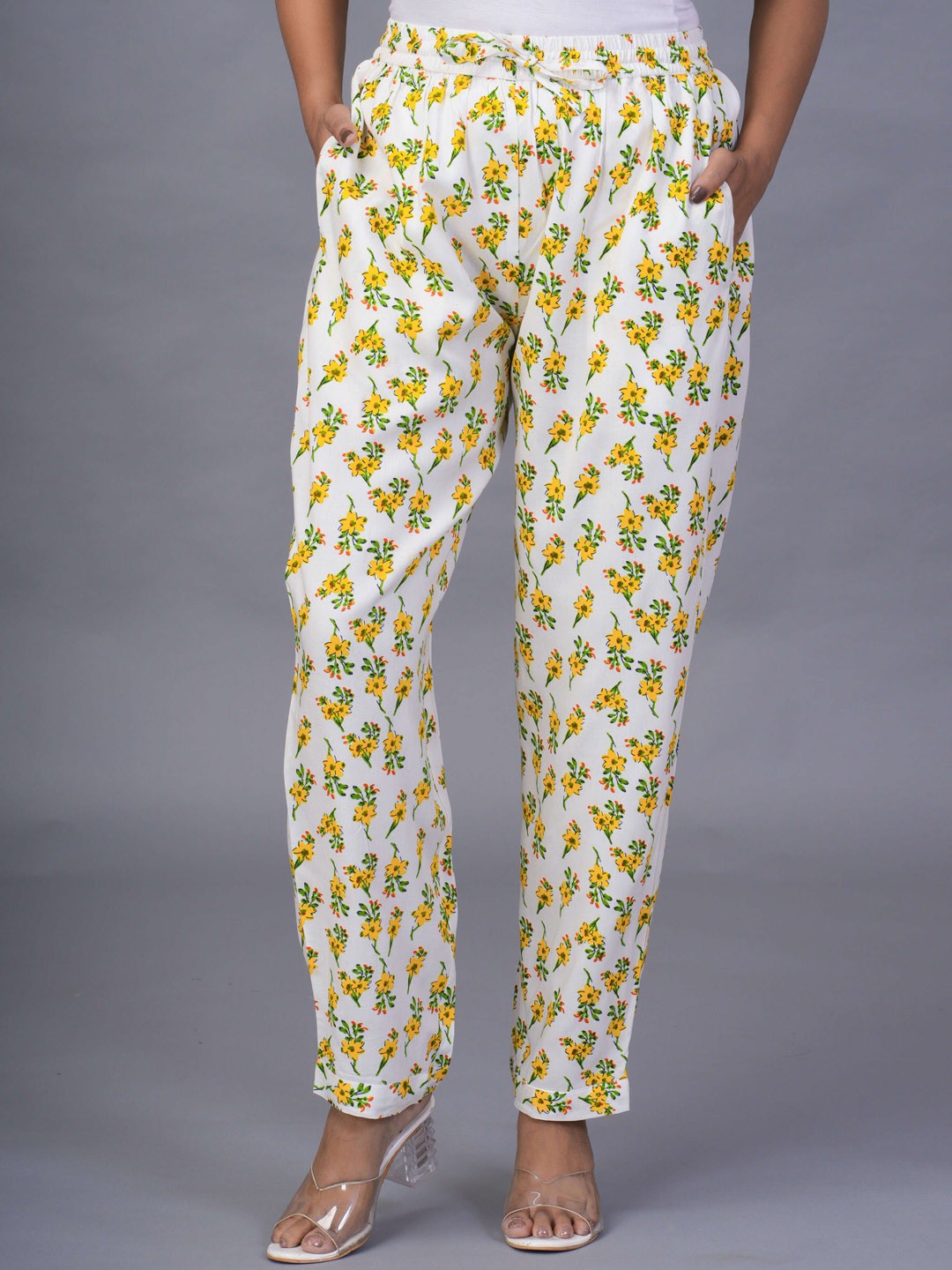 

KALINI Women Floral Printed Trousers, White