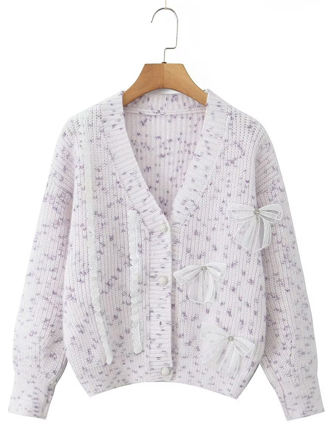 

LULU & SKY Women Self Design Ribbed Cardigan Sweater, Purple