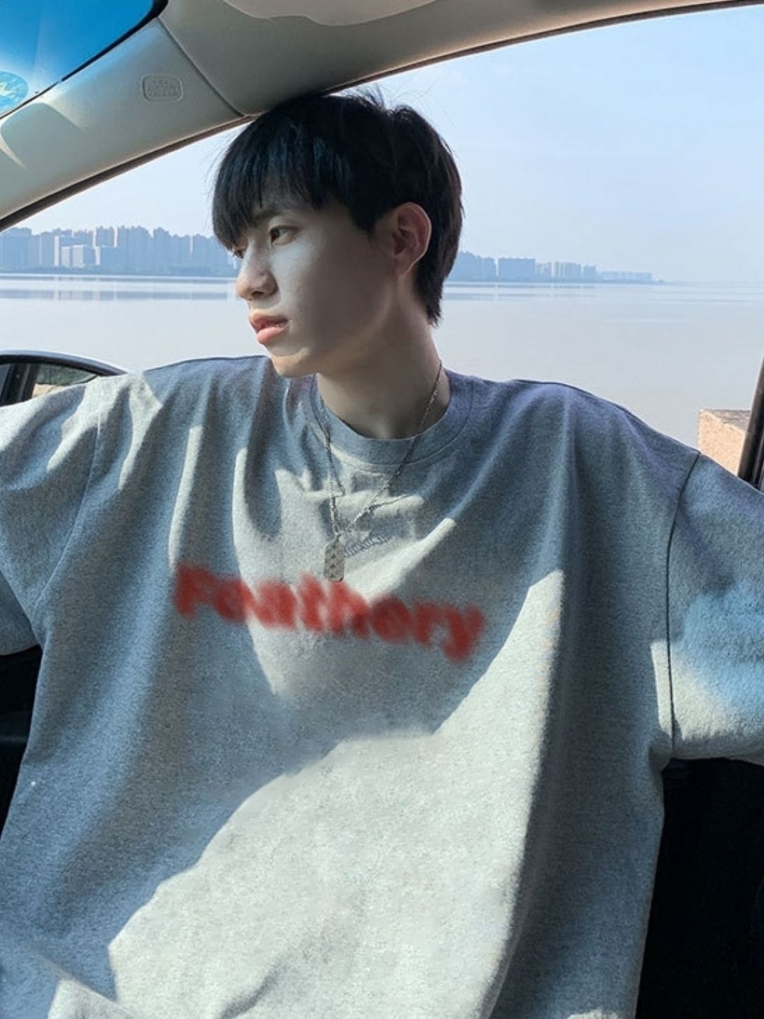 

HERE&NOW Men Typography Printed Round Neck Cotton Oversized T-shirt, Grey