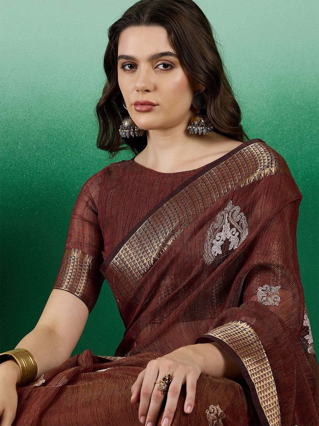 

Mitera Woven Design Organza Saree, Brown