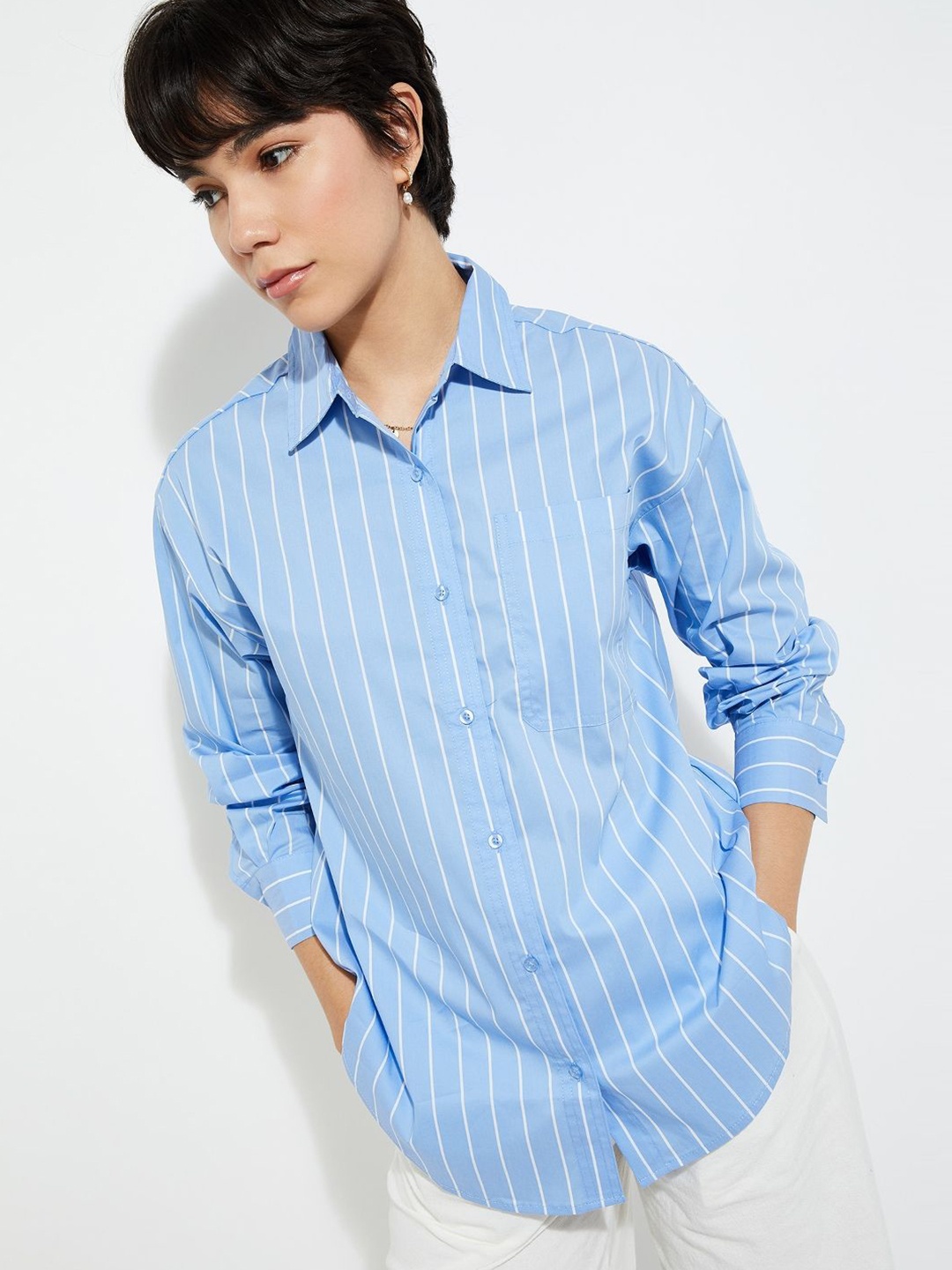 

MAX URB_N Striped Oversized Shirt, Blue