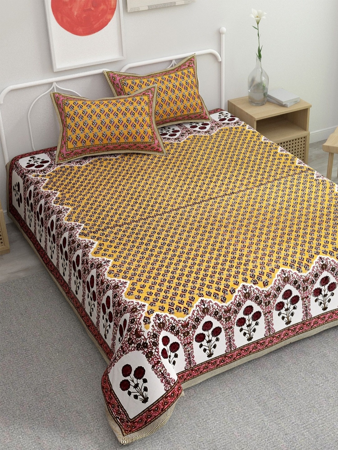 

Adwitiya Yellow & White Floral 220 TC Pure Cotton Double King Bedsheet Set 2.41 m x 2.74