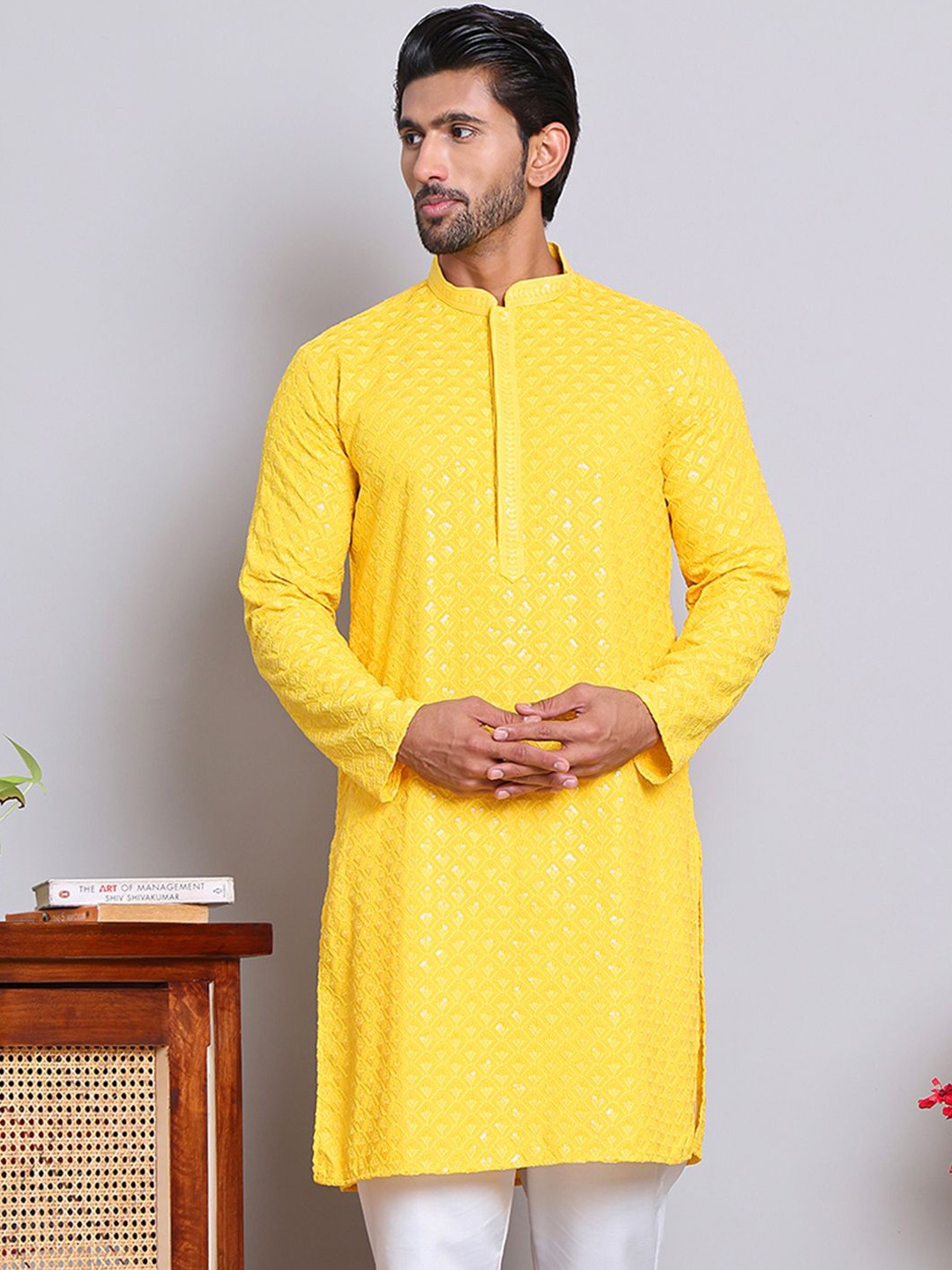 

Anouk Floral Embroidered Sequinned Straight Kurta, Yellow