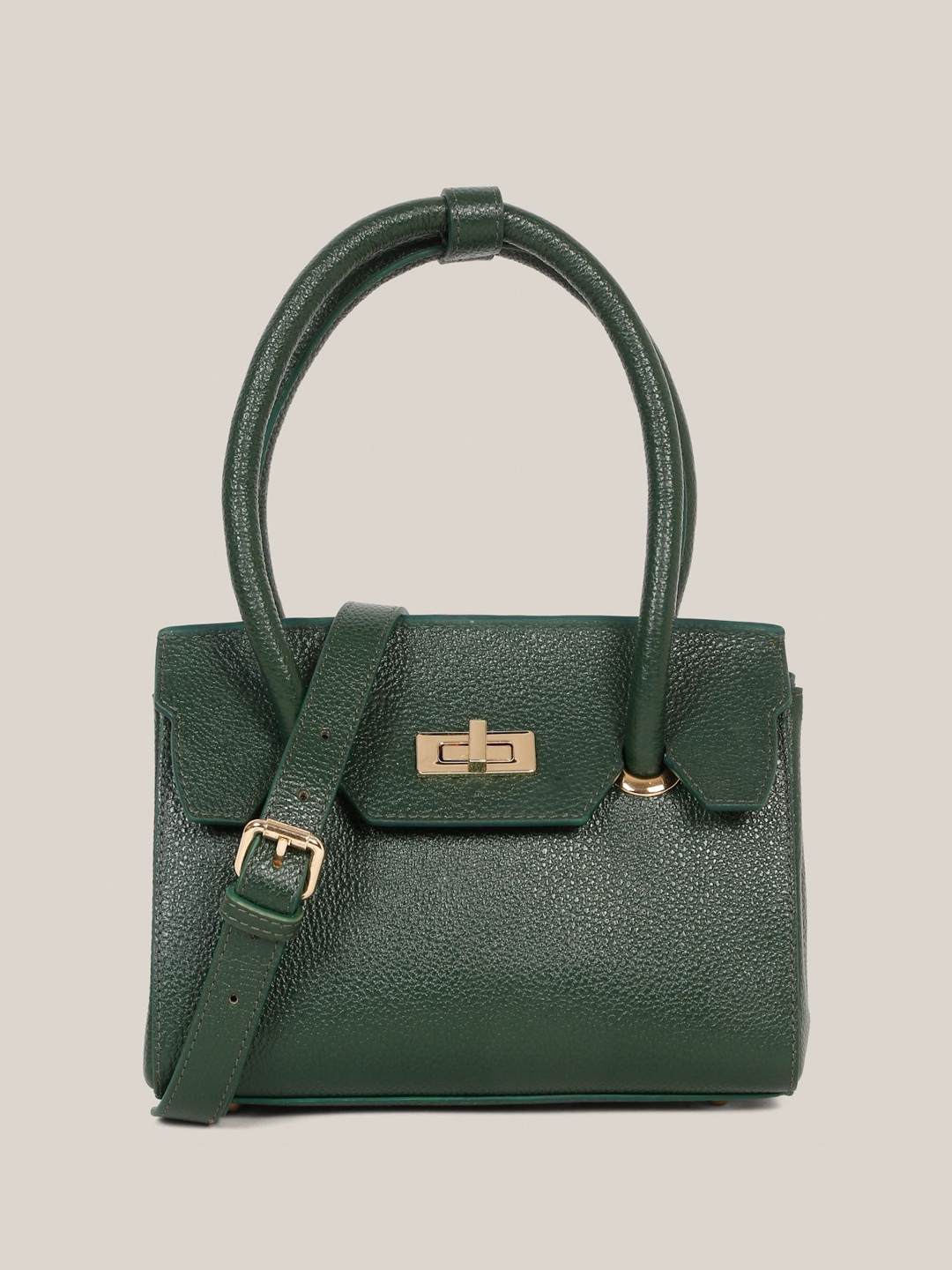 

HATS OFF ACCESSORIES Women Textured Structured Leather Satchel Bag, Green