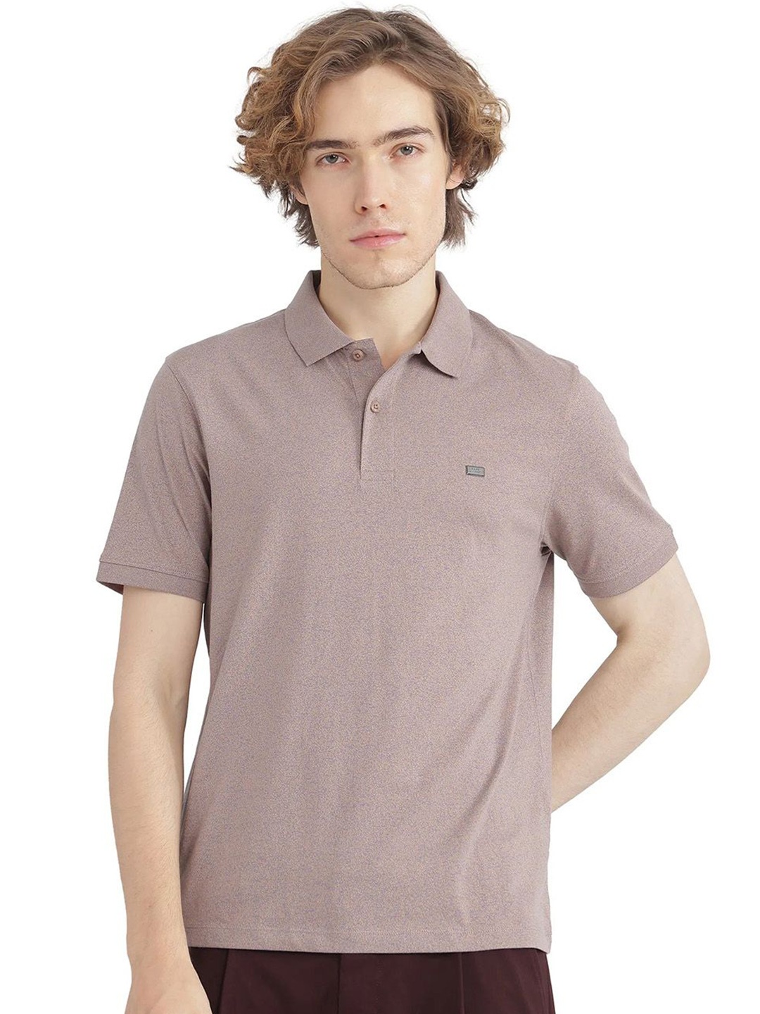 

RARE RABBIT Men Solid Polo Collar Cotton T-shirt, Nude