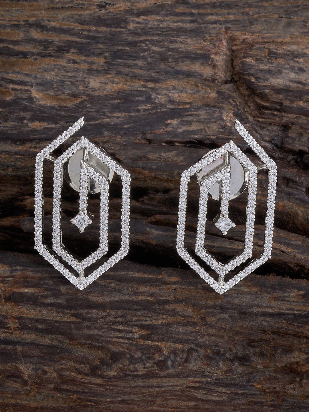 

Kushal's Fashion Jewellery Rhodium-Plated Zircon Studdded Geometric Studs, White