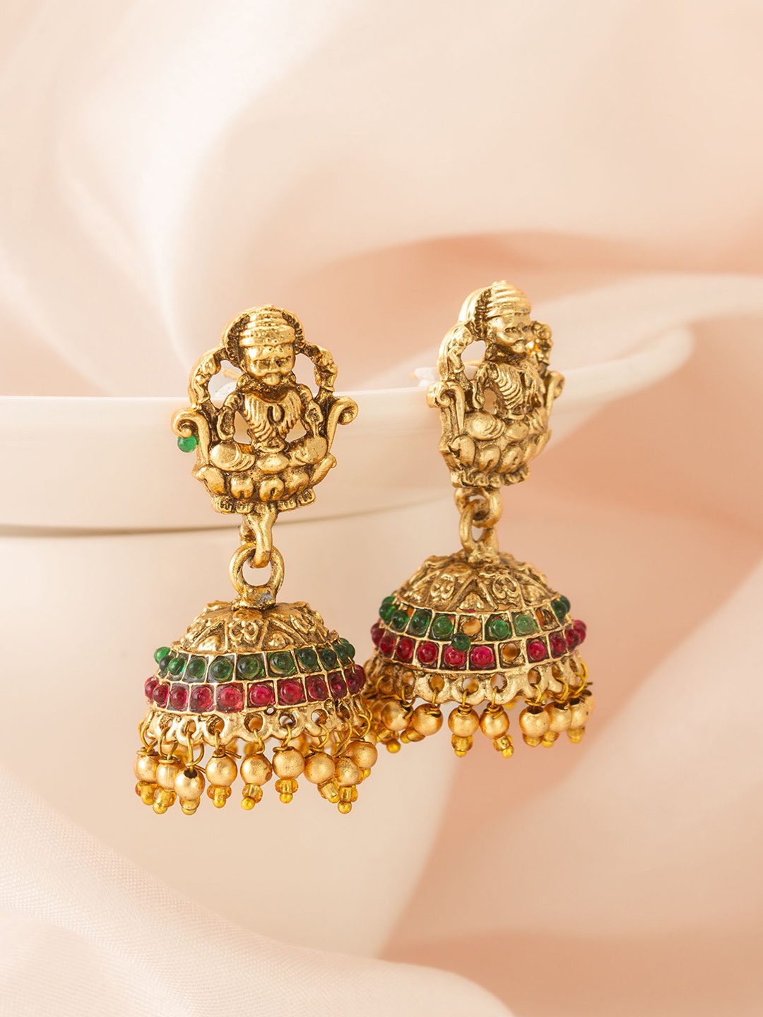 

aadita Gold-Plated Beaded Dome Shaped Jhumkas