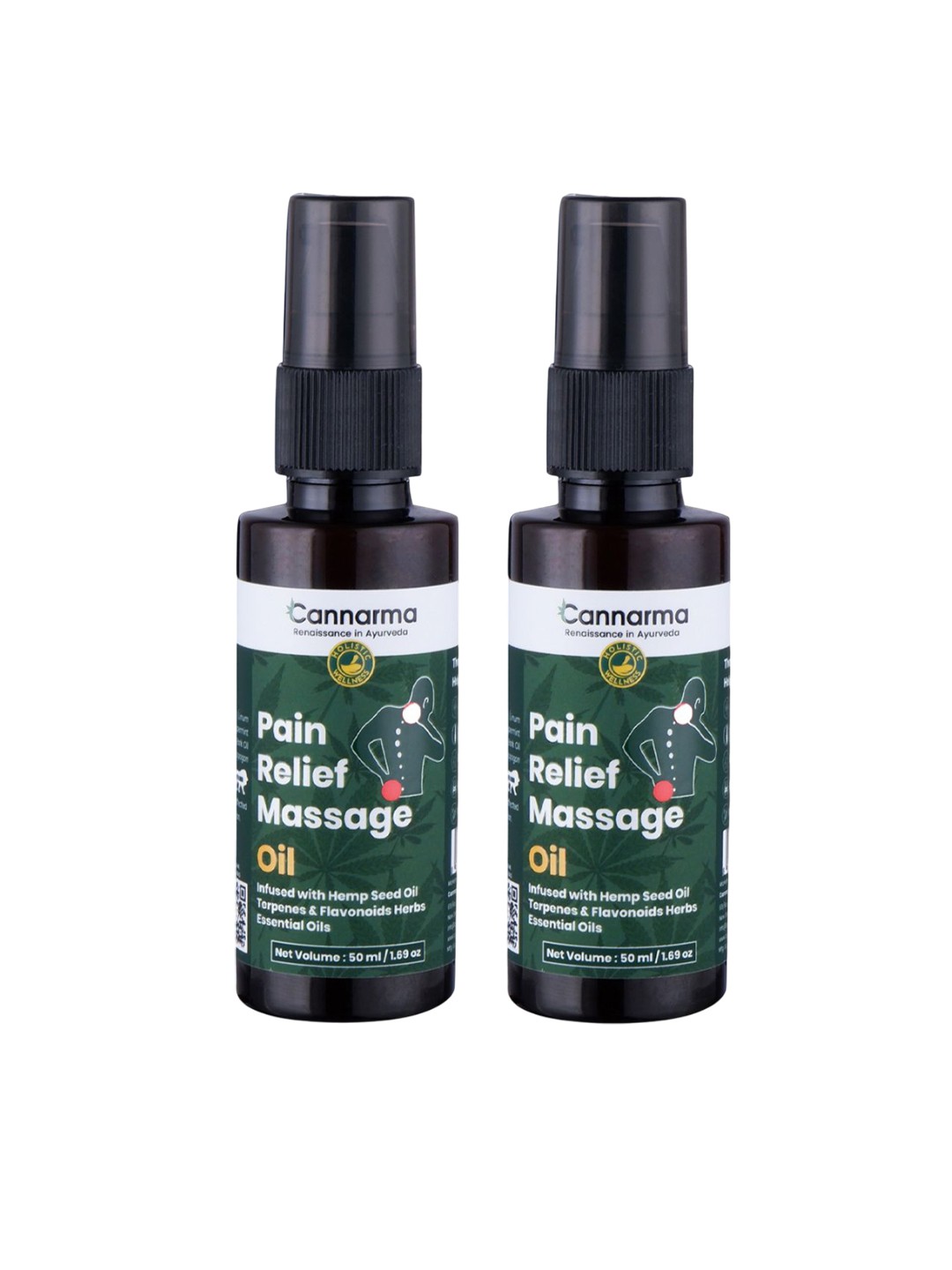 

Cannarma Hemp Set Of 2 100 % Natural 3X Faster Pain Relief Massage Oil- 50 ml Each, Green