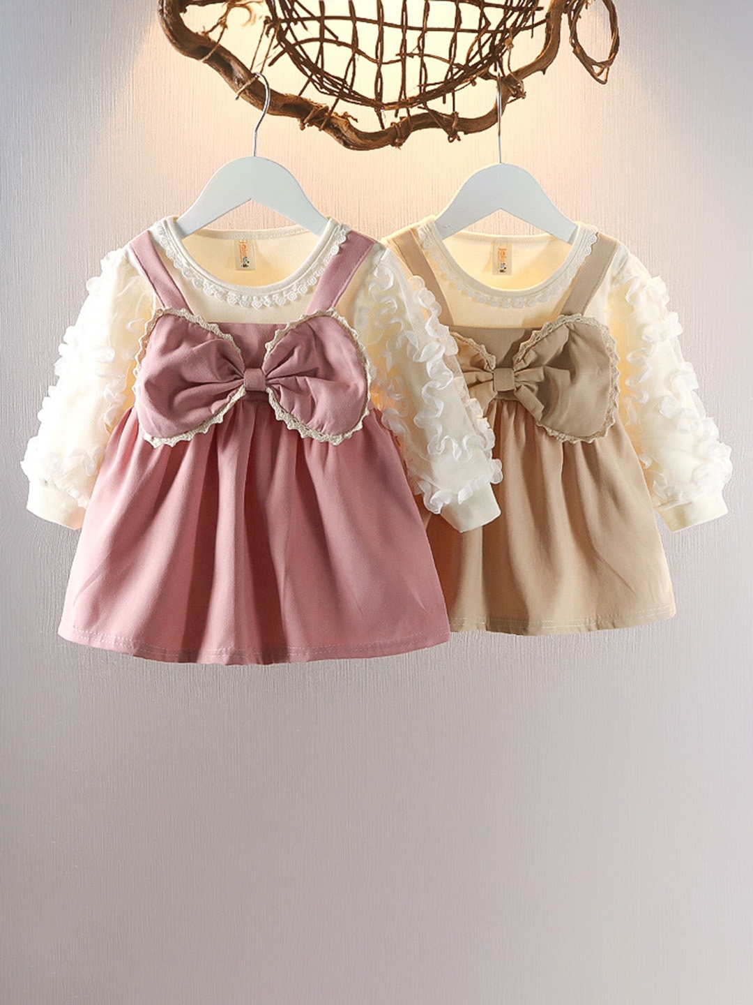 

YK Girls Pack of 2 Self Design Pinafore Dress, Pink