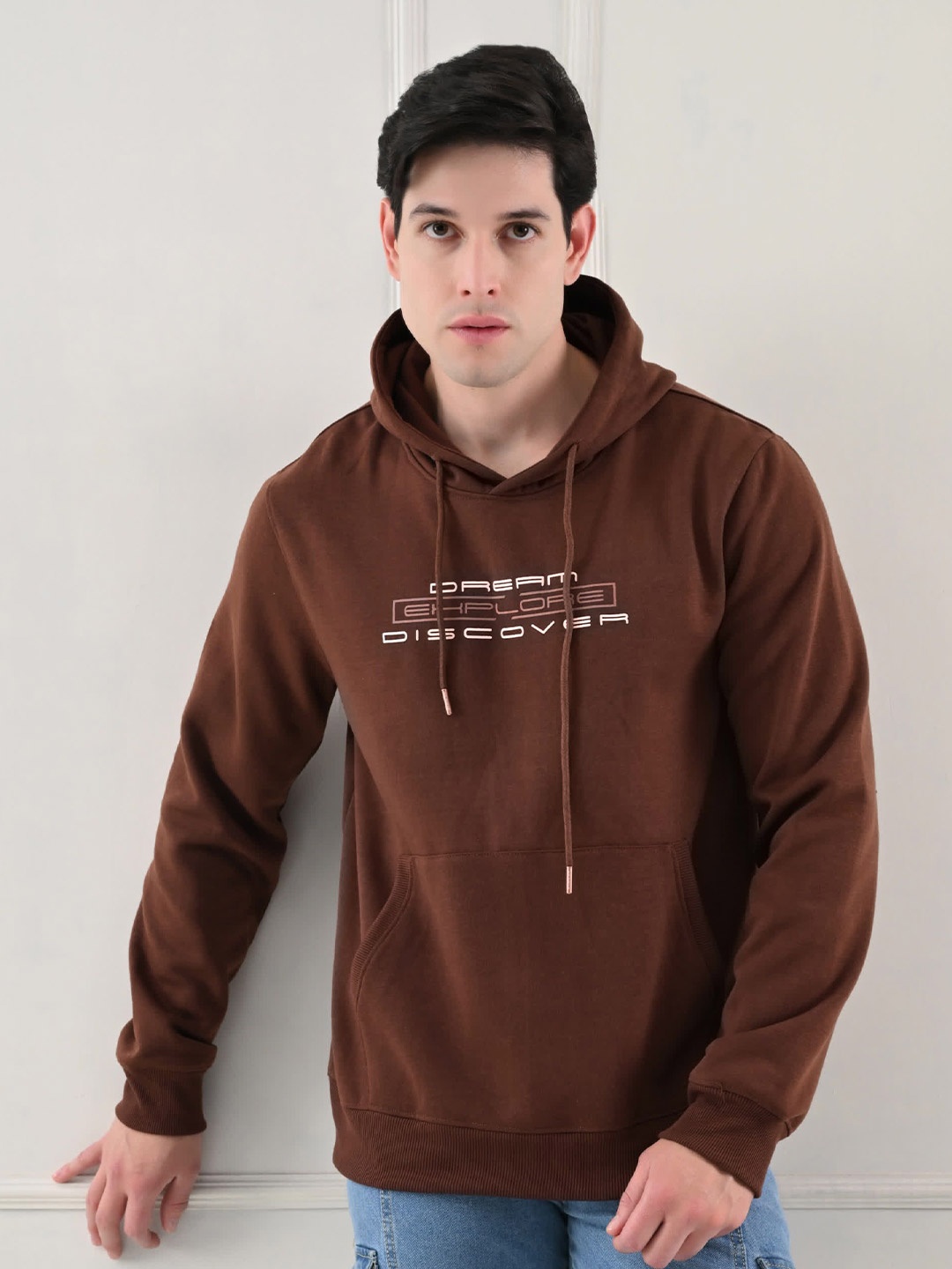 

STARFOX Men Printed Hooded Oversized Sweatshirt, Brown