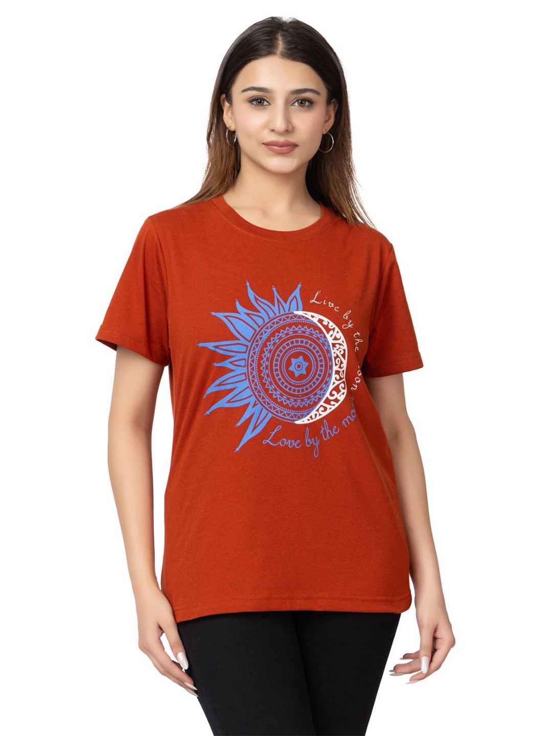 

HILFIRE REGION Women Graphic Printed Round Neck Cotton T-shirt, Rust