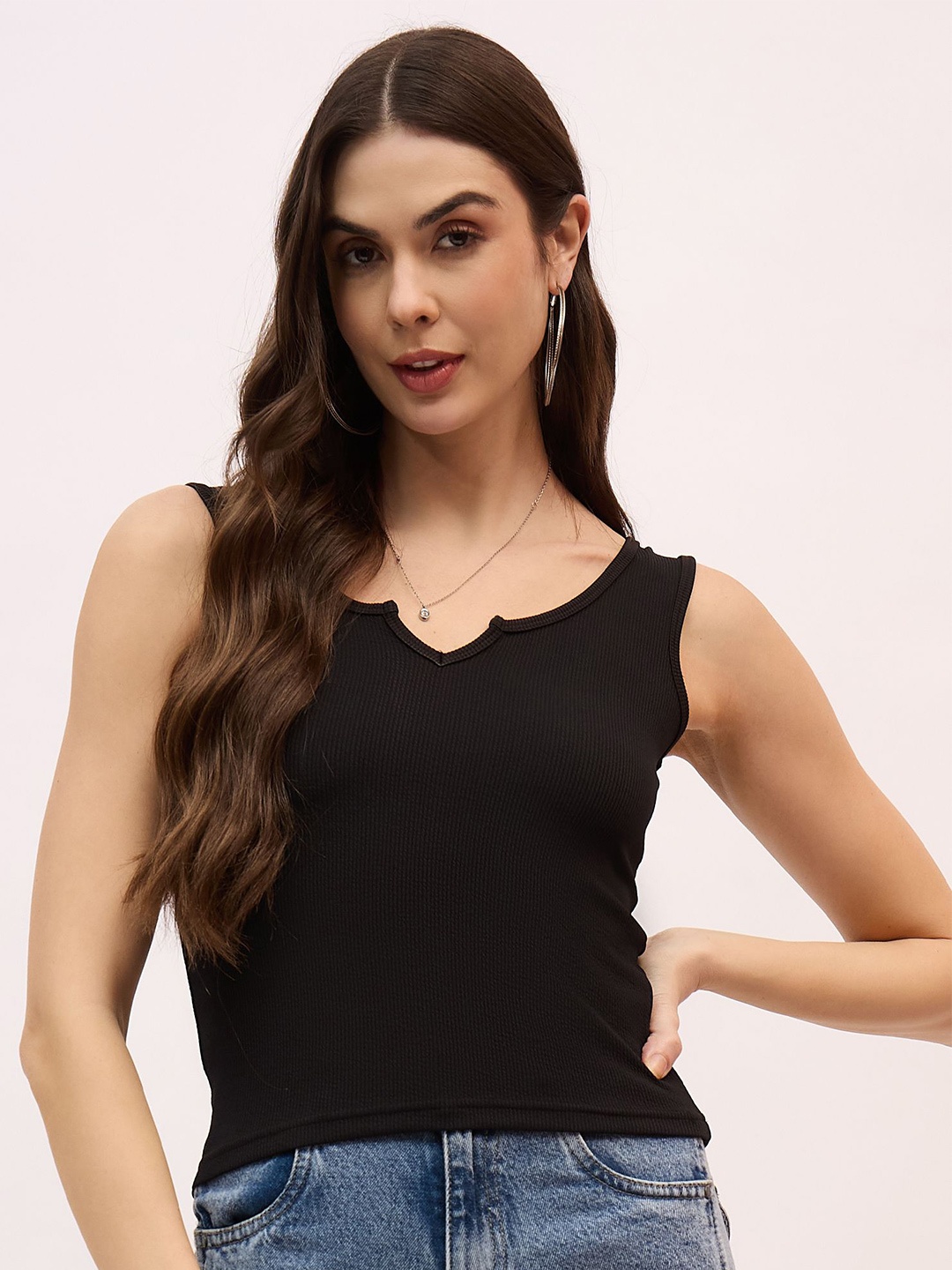 

Mayra Sleeveless Fitted Top, Black