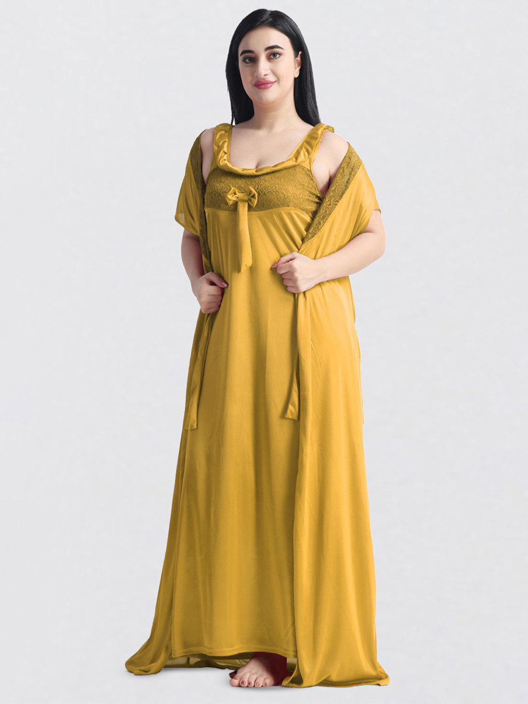 

NIGHT KEYS Women Maxi Sweat Nightdress, Yellow