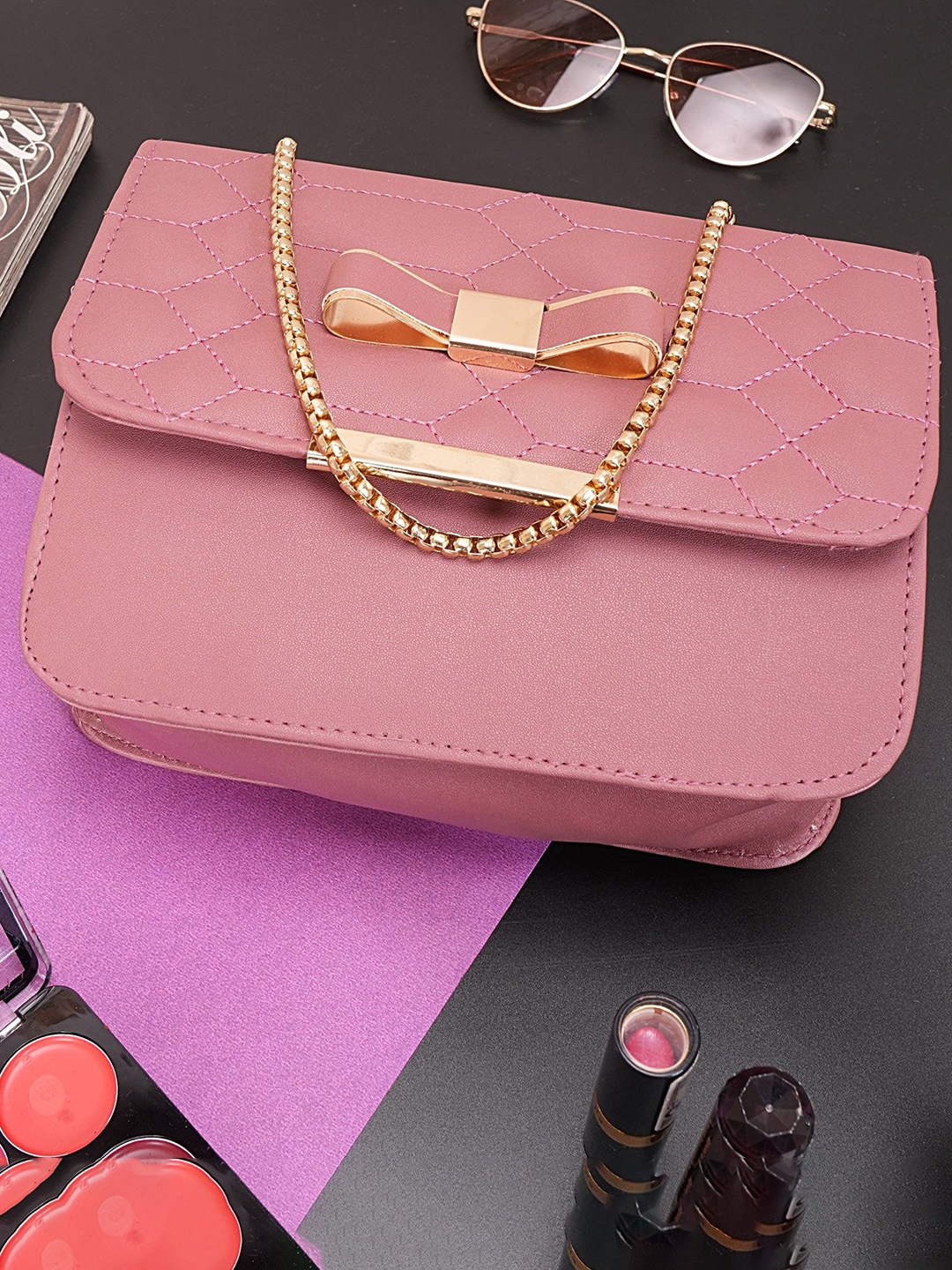 

MEHNAM Women Solid Structured Leather Shoulder Bag, Pink