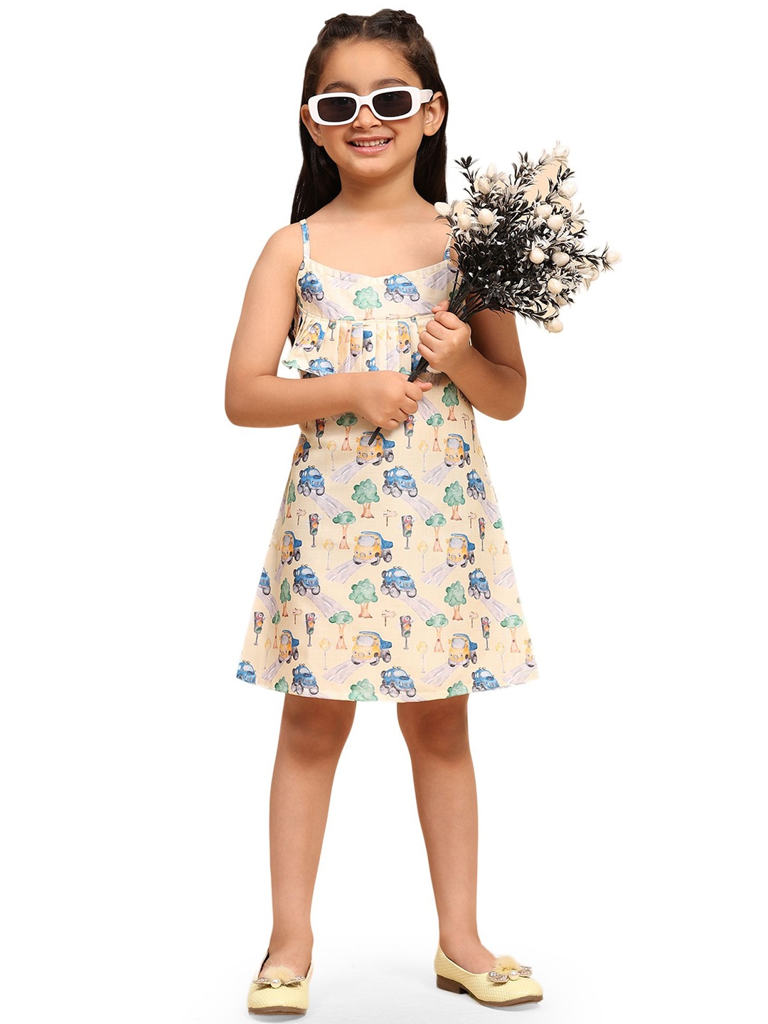 

Funny Bones Clothings Print A-Line Dress, Cream