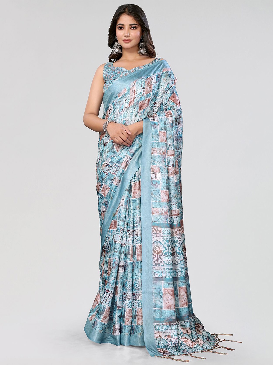 

KALINI Printed Saree With Blouse Piece, Blue