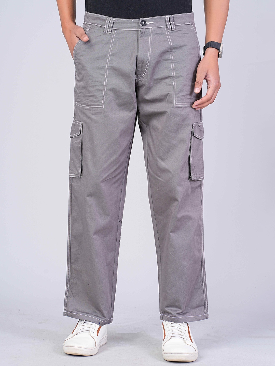 

Tanip Men Easy Wash Cotton Cargo Trousers, Grey