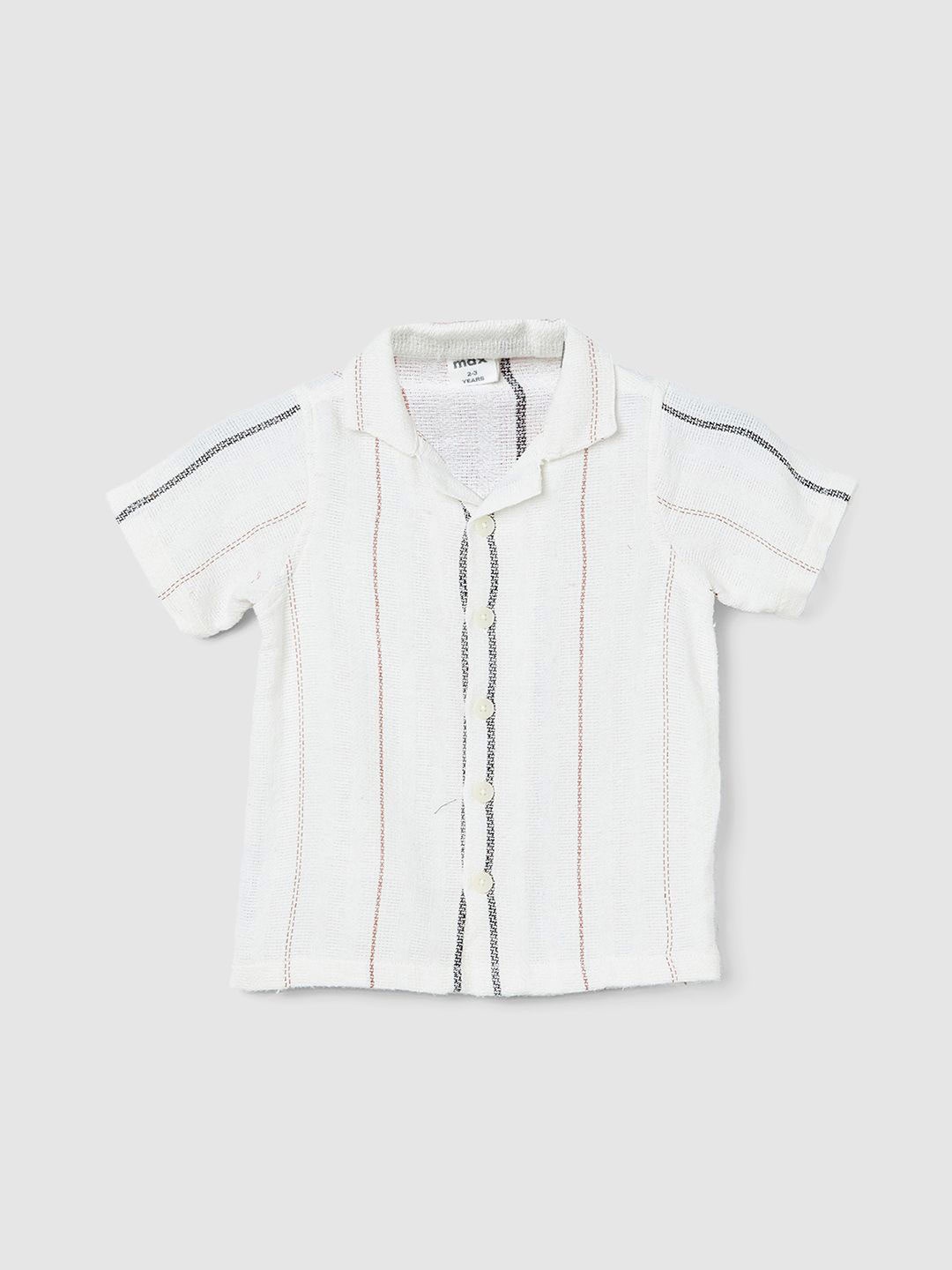 

max Boys Spread Collar Vertical Striped Cotton Casual Shirt, White