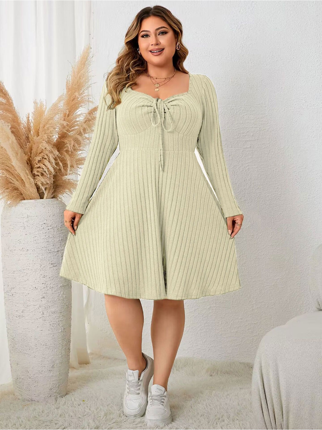 

StyleCast Curve Women Striped Fit - Flare Dress, Beige