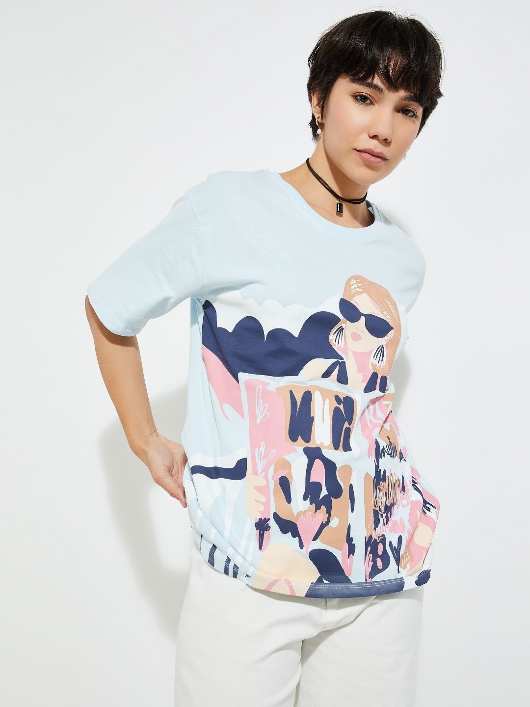 

MAX URB_N Women Oversized Print T-shirt, Sea green